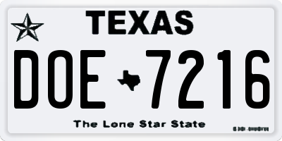 TX license plate DOE7216