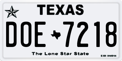 TX license plate DOE7218