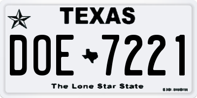 TX license plate DOE7221