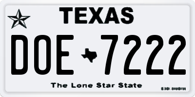 TX license plate DOE7222