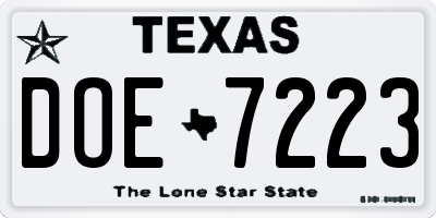 TX license plate DOE7223
