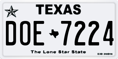 TX license plate DOE7224