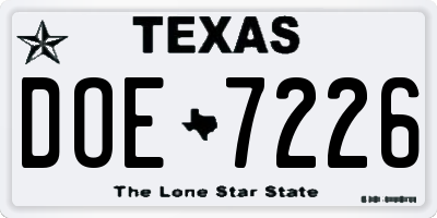 TX license plate DOE7226