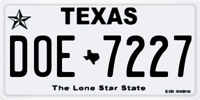 TX license plate DOE7227