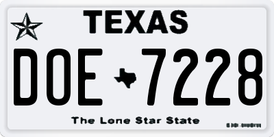 TX license plate DOE7228
