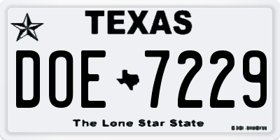 TX license plate DOE7229