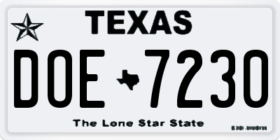 TX license plate DOE7230