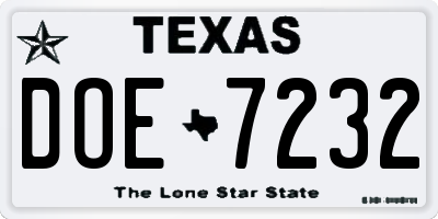 TX license plate DOE7232