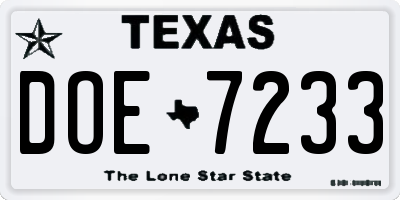 TX license plate DOE7233