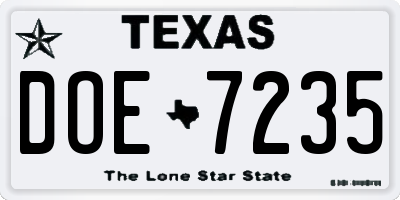 TX license plate DOE7235