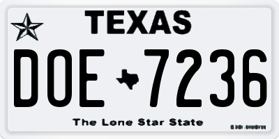 TX license plate DOE7236