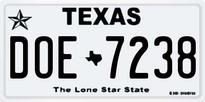 TX license plate DOE7238