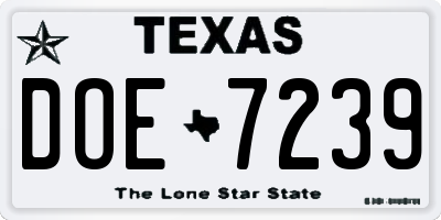 TX license plate DOE7239