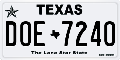TX license plate DOE7240