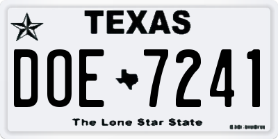 TX license plate DOE7241