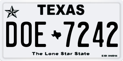 TX license plate DOE7242