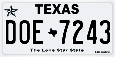 TX license plate DOE7243