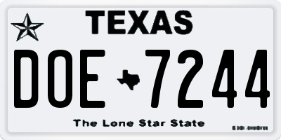 TX license plate DOE7244