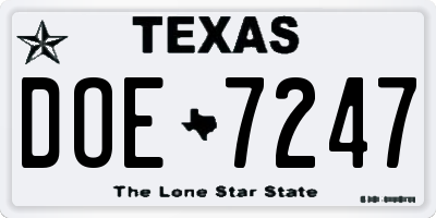 TX license plate DOE7247
