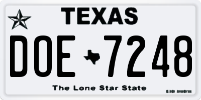 TX license plate DOE7248