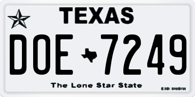 TX license plate DOE7249