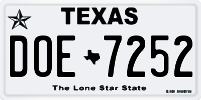 TX license plate DOE7252