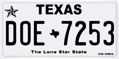TX license plate DOE7253
