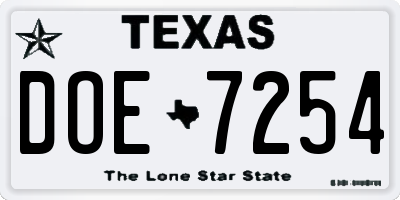 TX license plate DOE7254