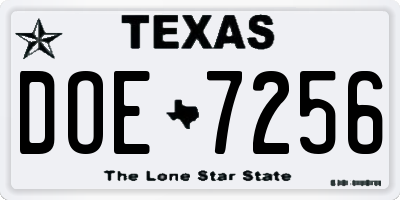 TX license plate DOE7256