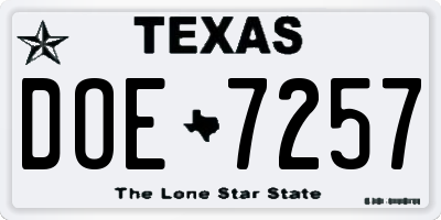 TX license plate DOE7257