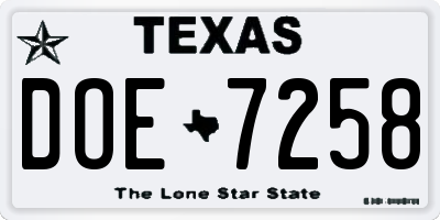 TX license plate DOE7258