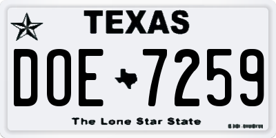 TX license plate DOE7259