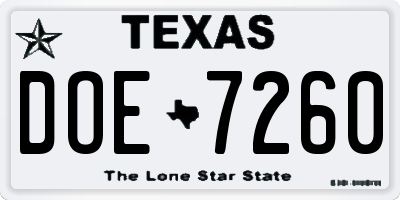 TX license plate DOE7260