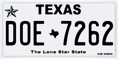 TX license plate DOE7262