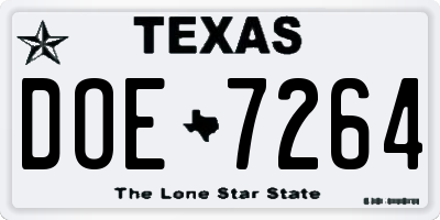 TX license plate DOE7264