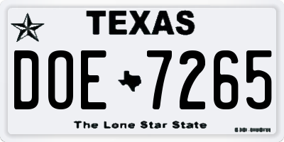 TX license plate DOE7265