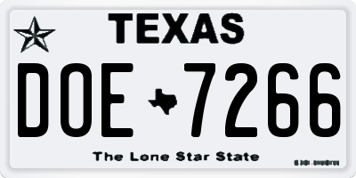 TX license plate DOE7266