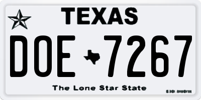 TX license plate DOE7267