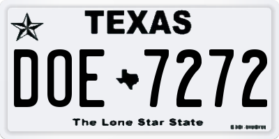 TX license plate DOE7272
