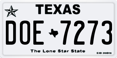TX license plate DOE7273