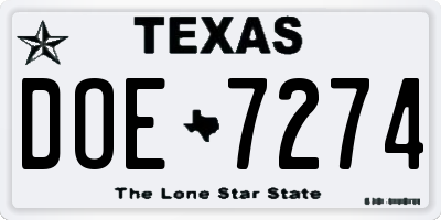 TX license plate DOE7274