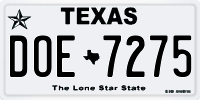 TX license plate DOE7275