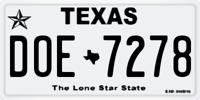 TX license plate DOE7278