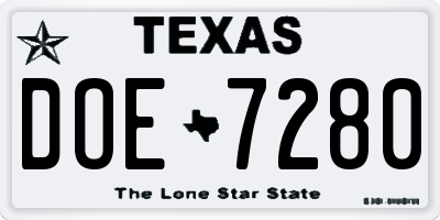 TX license plate DOE7280