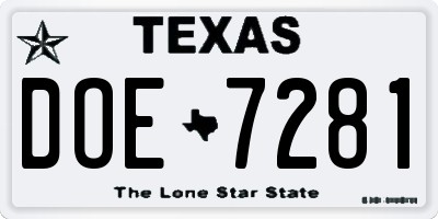 TX license plate DOE7281