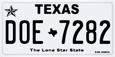 TX license plate DOE7282
