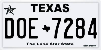 TX license plate DOE7284