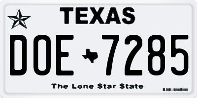 TX license plate DOE7285
