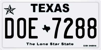 TX license plate DOE7288