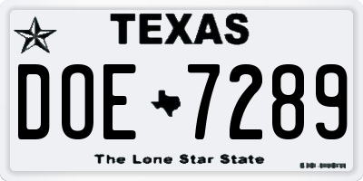 TX license plate DOE7289